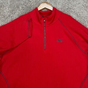 Under Armour Pullover Mens XL Red Long Sleeve 1/4 Zip Fleece Bicep Pocket EUC